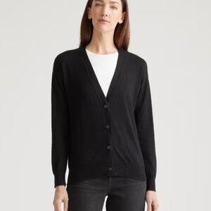 NWT Quince Cashmere Cotton Cardigan Sweater In Black
